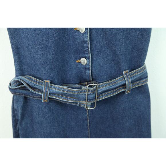Vintage Small Denim Jumpsuit Y2K Flare Western Retro Festival Stretch Boho - Picture 6 of 15